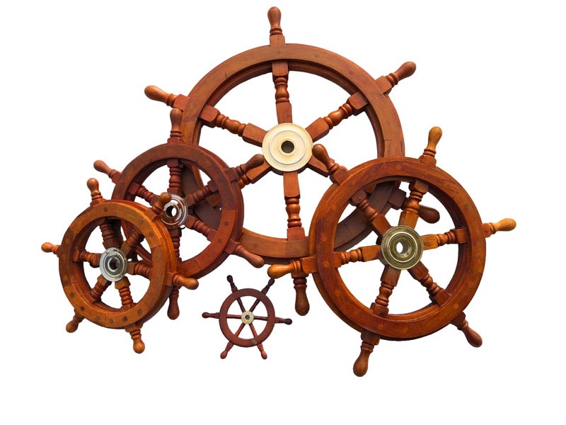 NauticalMart 24" Wood and Brass Nautical Ship Wheel Marine Decor Hand Crafted Boat Ship Steering Wheel Fish Wall Hanging Wheel for Home, Outdoor & Ocean - Image 4